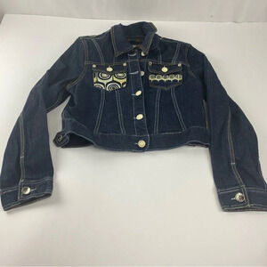 Coogi Youth Girls XL Denim Jacket Button Up Dark Wash Spell-Out